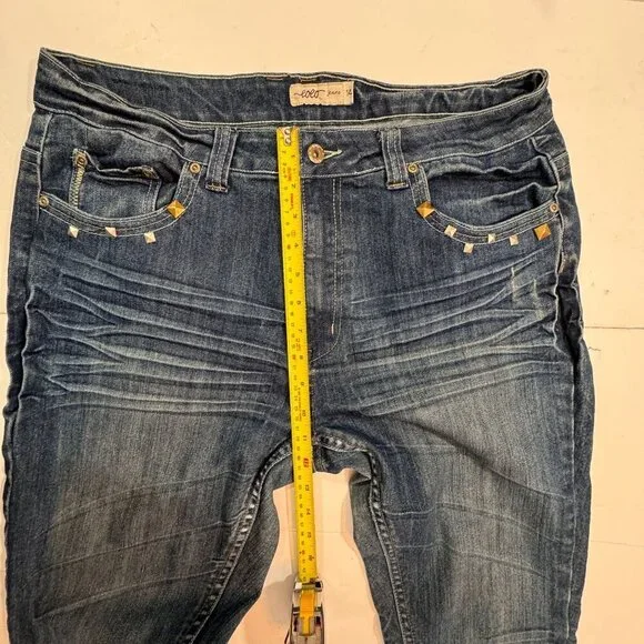 Lolo Skinny Jeans Womens Sz 14 Blue Distressed Studded Hi-Rise Medium Wash - Picture 15 of 16